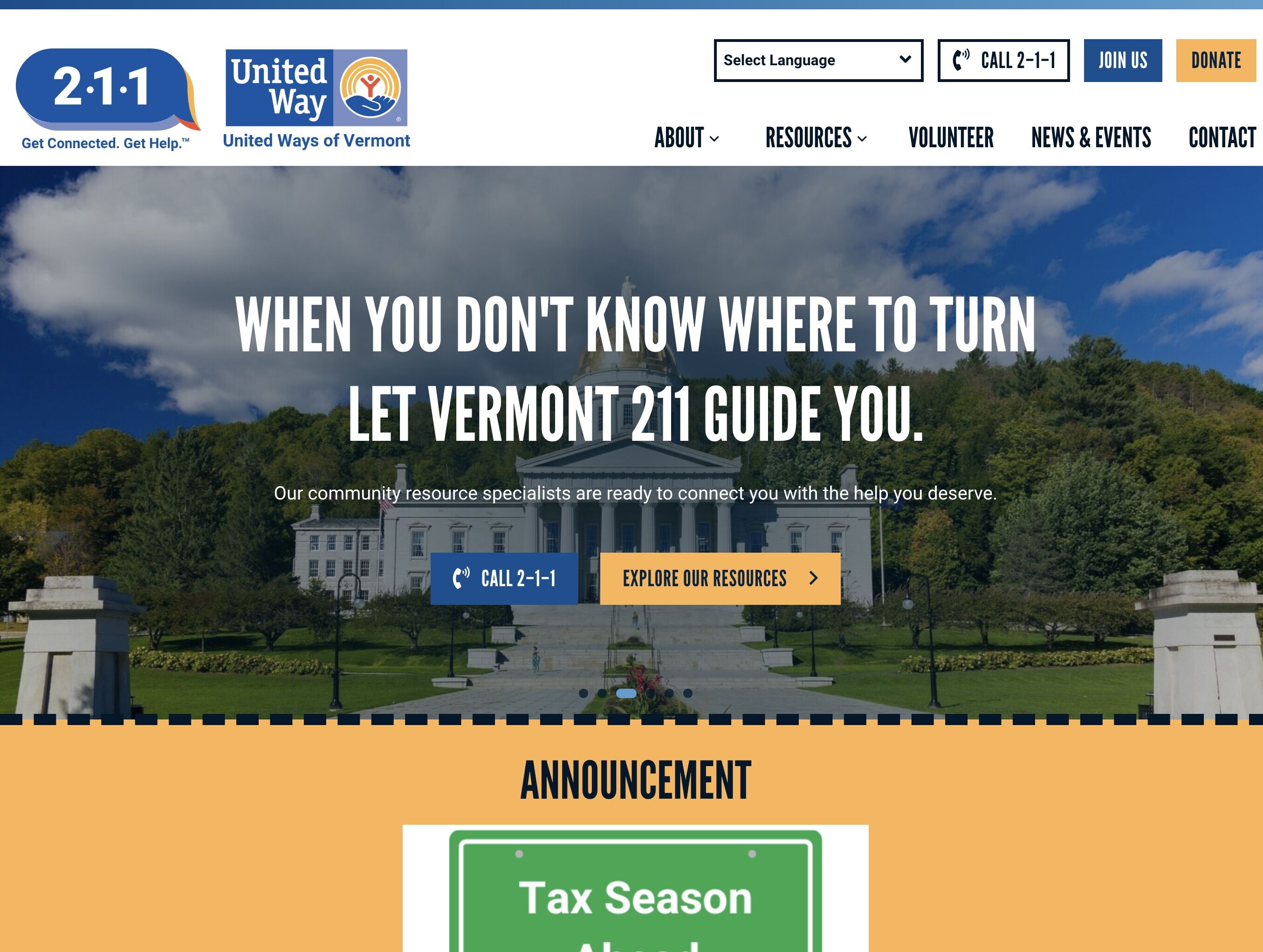 vermont 211 homepage